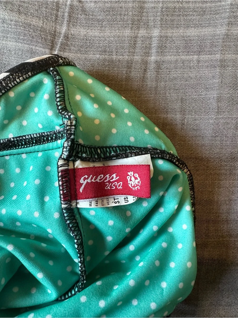 Guess Black & White Striped One-Piece Swimsuit with Mint Polka Dot Lining